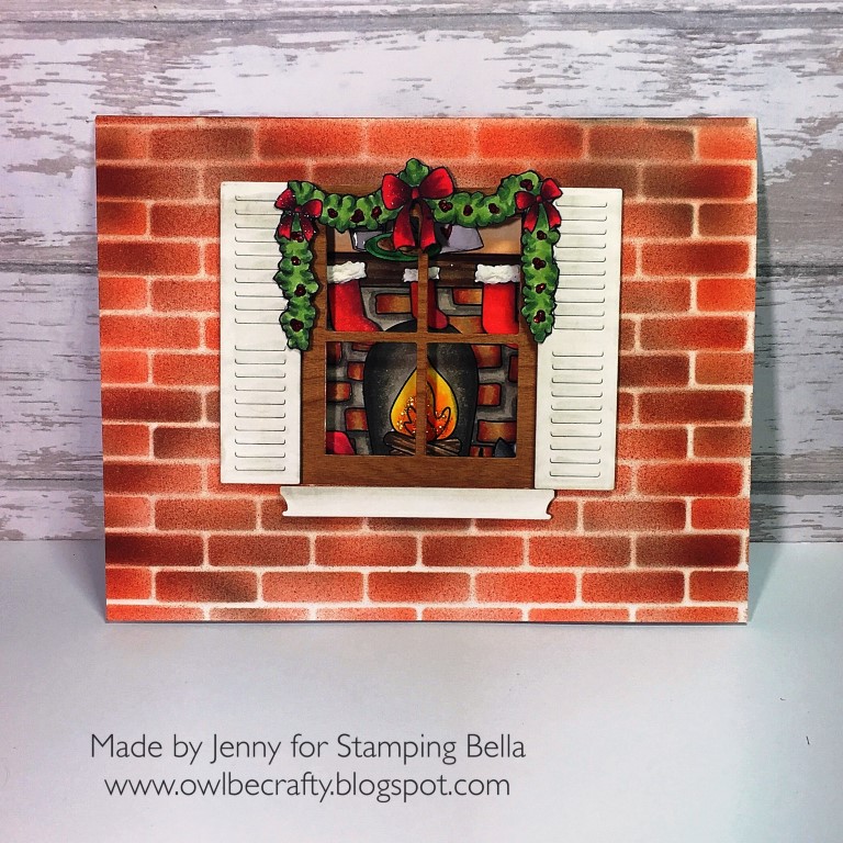 STAMPING BELLA HOLIDAY 2017 RELEASE: RUBBER STAMPS USED: FIREPLACE BACKDROP, LITTLE BITS SANTA'S MANTLE SET CARD BY JENNY BORDEAUX