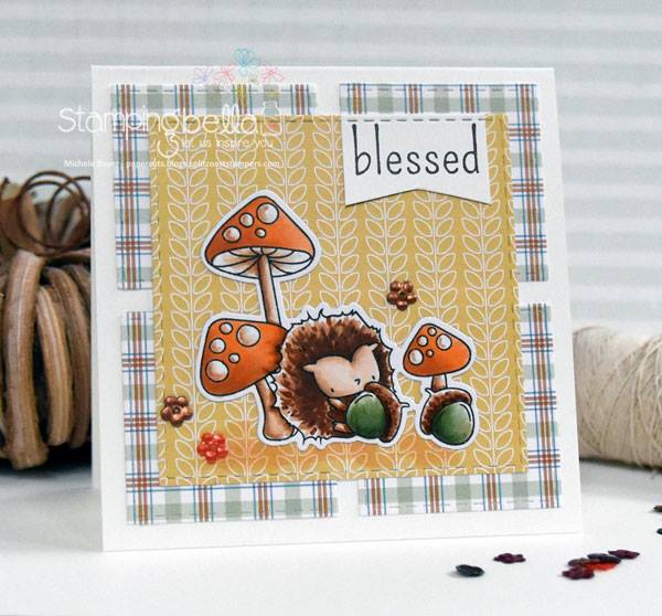 www.stampingbella.com- RUBBER STAMPS used:THE LITTLES HEDGIE and his ACORNS, card made by MICHELE BOYER