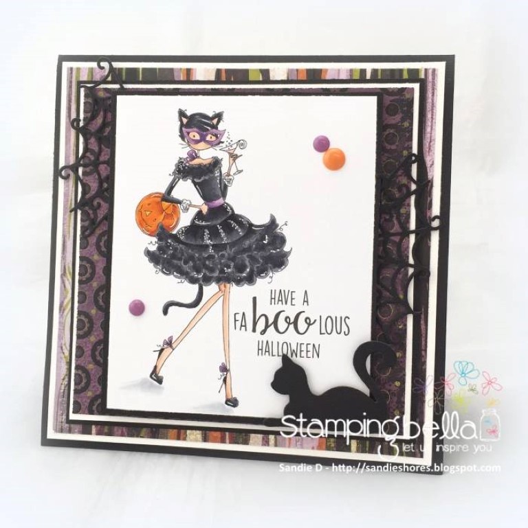 Stamping Bella RUBBER STAMPS: Stamp USED: UPTOWN GIRL KITTY LOVES HALLOWEEN, card by Sandie Dunne