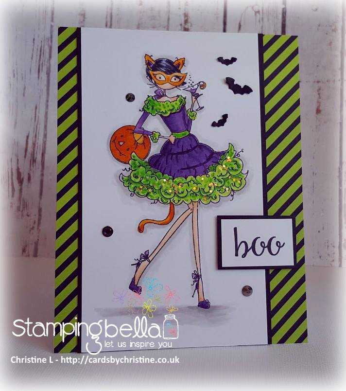 Stamping Bella RUBBER STAMPS: Stamp USED: UPTOWN GIRL KITTY LOVES HALLOWEEN, card by CHRISTINE LEVISON