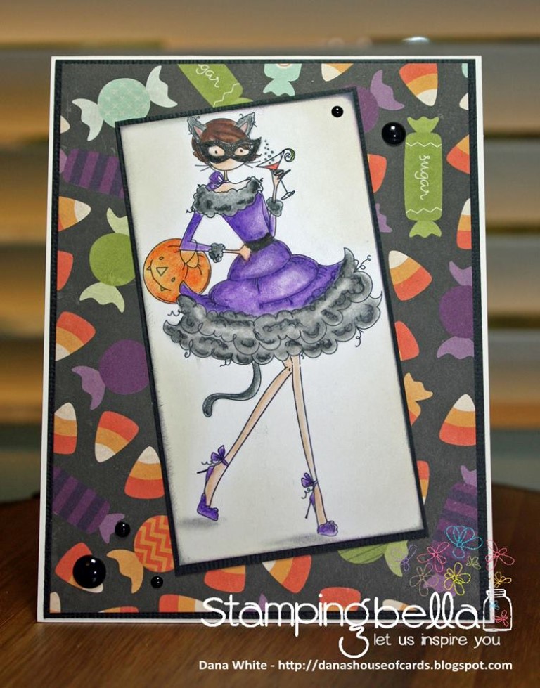 Stamping Bella RUBBER STAMPS: Stamp USED: UPTOWN GIRL KITTY LOVES HALLOWEEN, card by Dana White