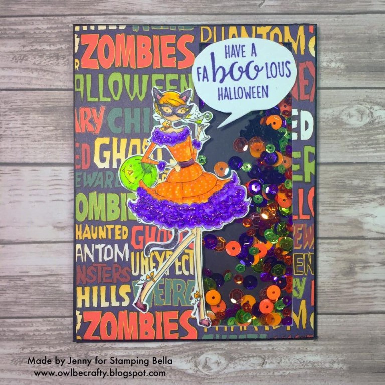 Stamping Bella RUBBER STAMPS: Stamp USED: UPTOWN GIRL KITTY LOVES HALLOWEEN, card by Jenny Bordeaux