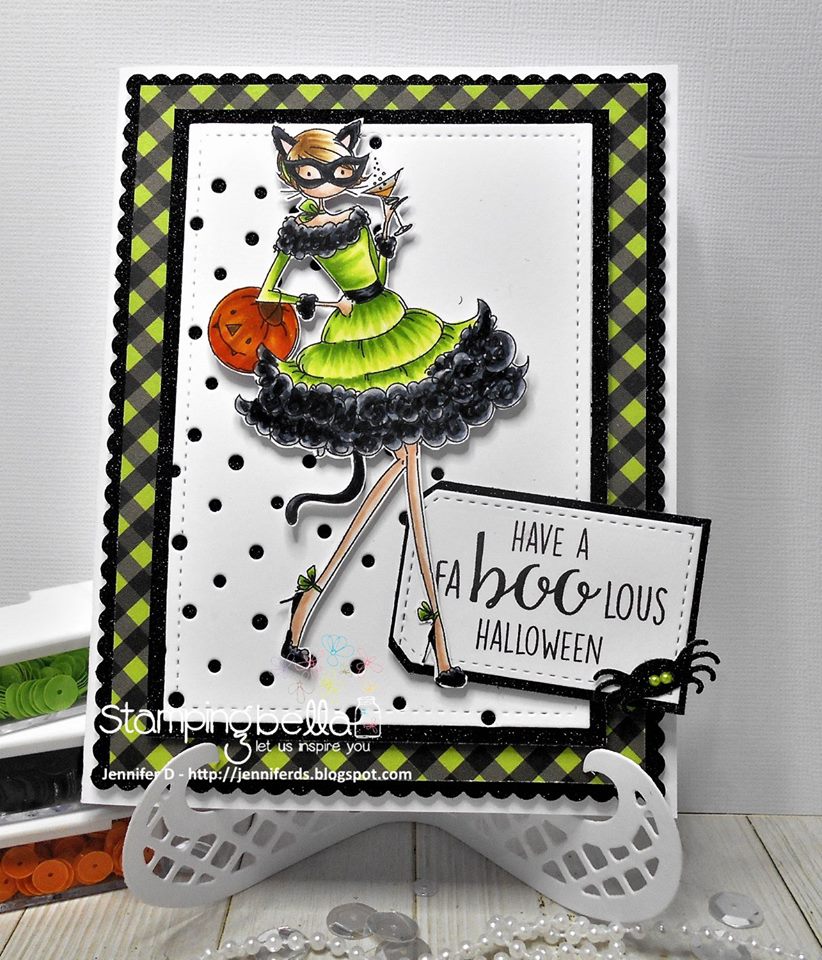 Stamping Bella RUBBER STAMPS: Stamp USED: UPTOWN GIRL KITTY LOVES HALLOWEEN, card by Jenny Dix