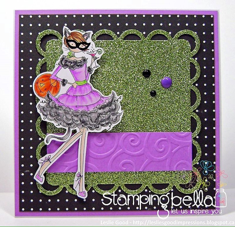 Stamping Bella RUBBER STAMPS: Stamp USED: UPTOWN GIRL KITTY LOVES HALLOWEEN, card by Leslie good