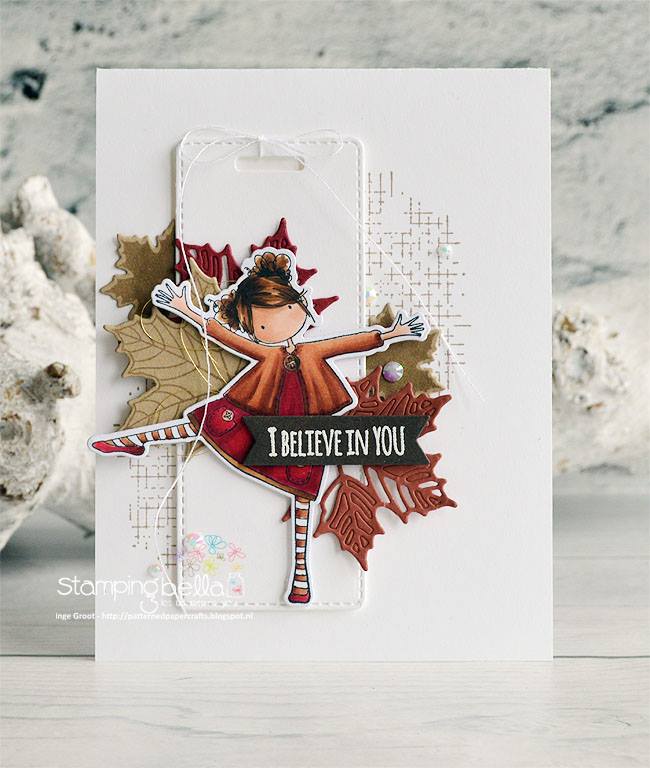 stamping bella rubber stamps: tiny townie Layla loves Leaves, card by Inge Groot