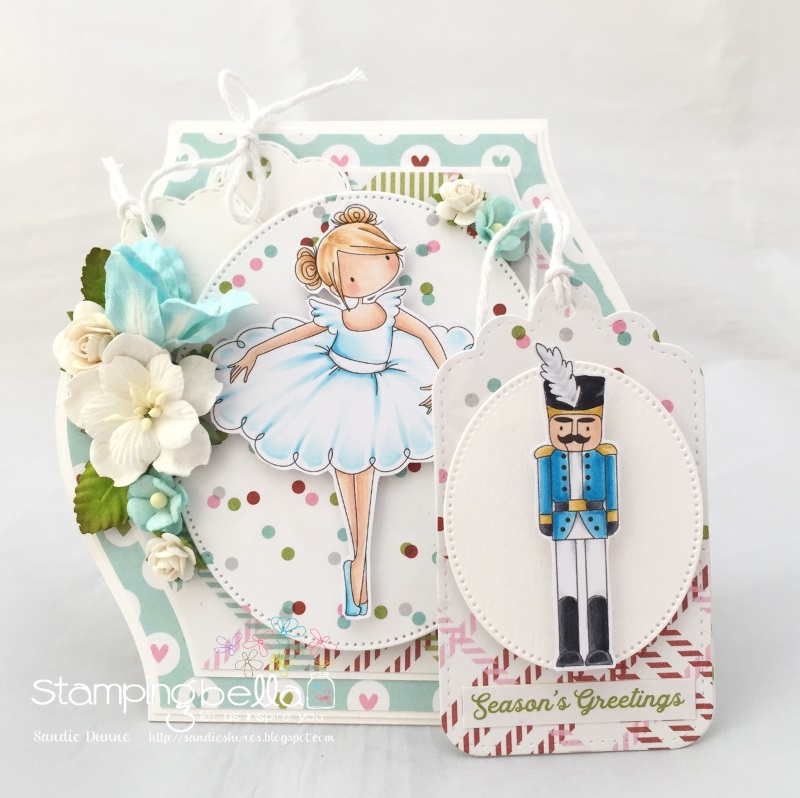 www.stampingbella.com : Rubber stamp called TINY TOWNIE NATALIE and the NUTCRACKER card by Sandie Dunne