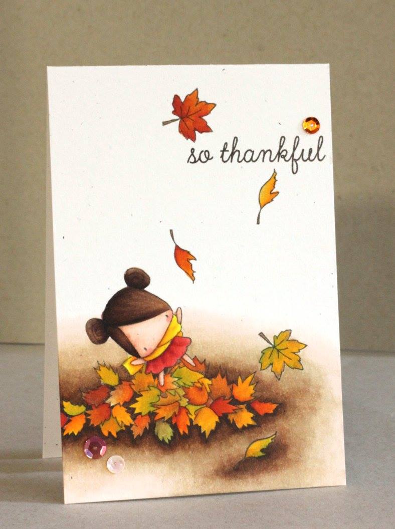 stamping bella rubber stamps: LITTLE BITS PLAYING IN THE LEAVES Card by Alice Wertz