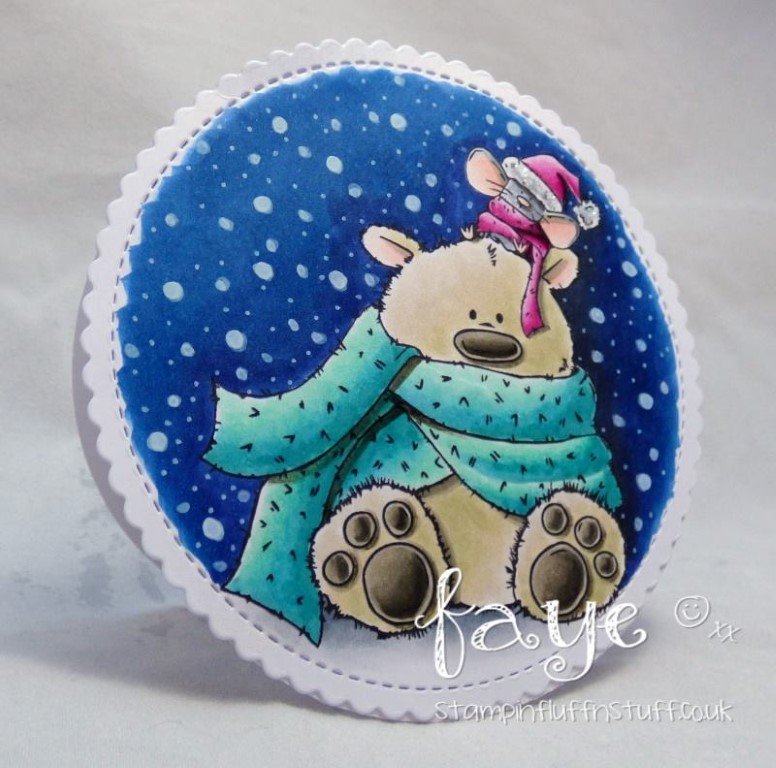 www.stampingbella.com: rubber stamp used: POLAR BEAR AND MOUSIE, card made by FAYE WYNN JONES