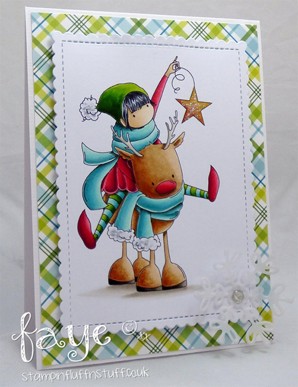 www.stampingbella.com : Rubber stamp called TINY TOWNIE RITA and the REINDEER card by Faye Wynn Jones