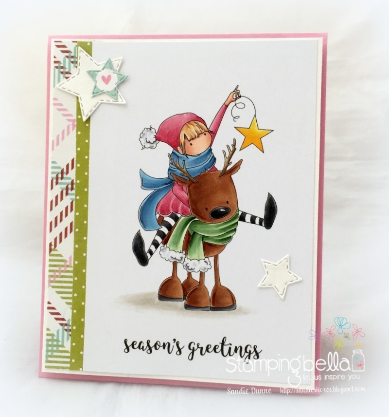 www.stampingbella.com : Rubber stamp called TINY TOWNIE RITA and the REINDEER card by Sandie Dunne