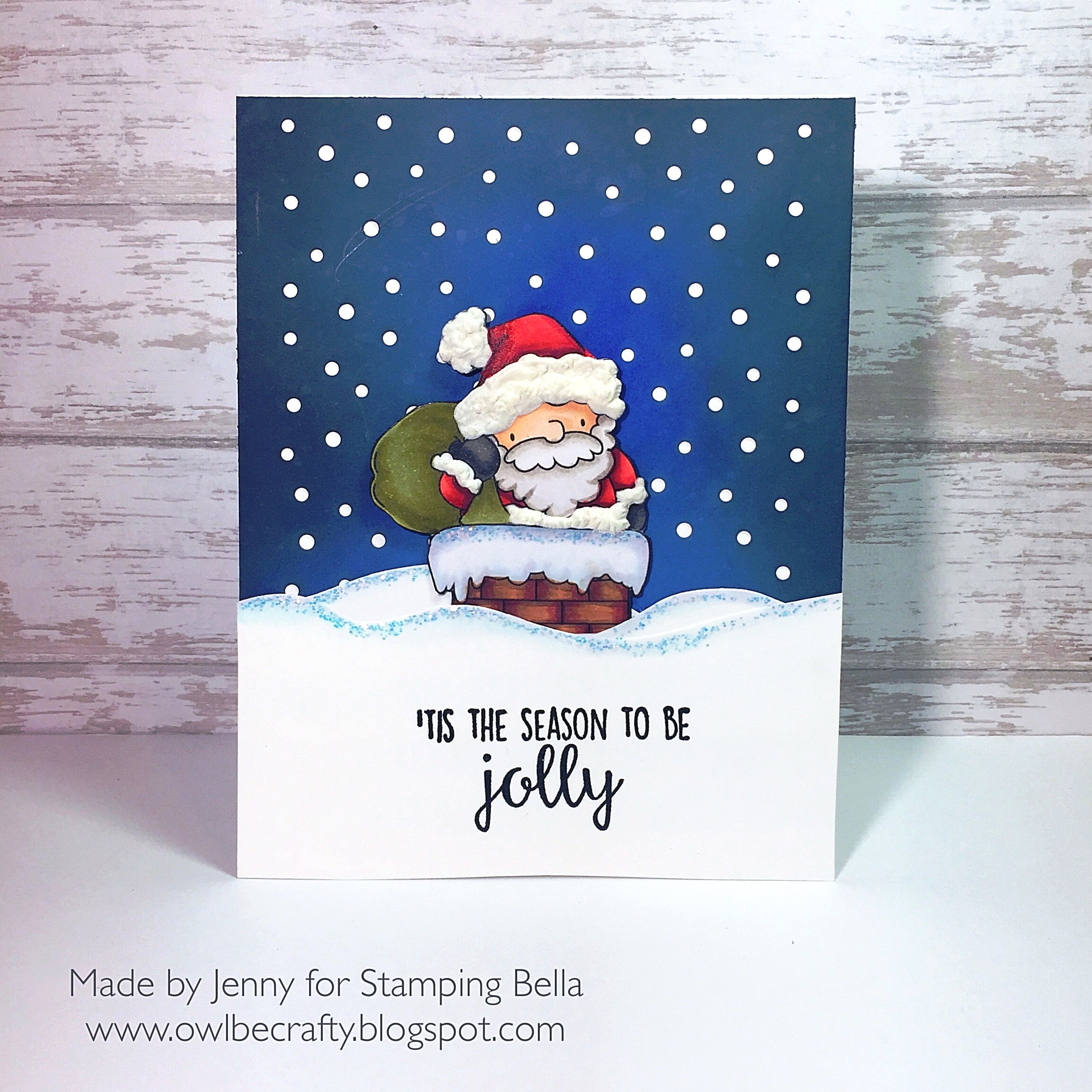 Stamping Bella Rubber stamp: LITTLE BITS SANTA AND HIS CHIMNEY card by JENNY Bordeaux