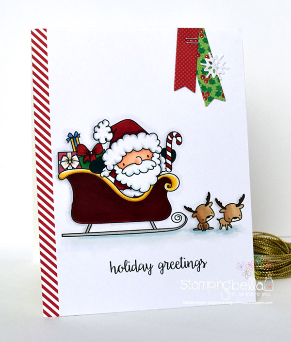 Stamping Bella Rubber stamp: THE LITTLES SANTA AND HIS REINDEER CARD BY Michele Boyer