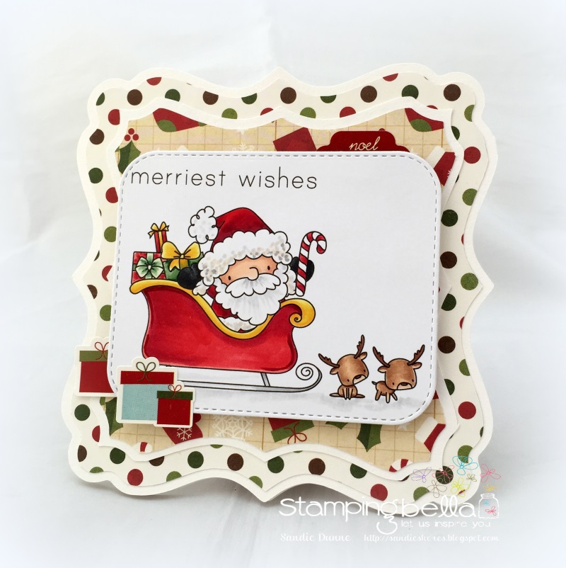 Stamping Bella Rubber stamp: THE LITTLES SANTA AND HIS REINDEER CARD BY SANDIE DUNNE