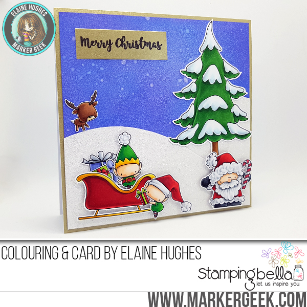 www.stampingbella.com: RUBBER STAMP FEATURED: LITTLE BITS set of ELVES and HOLIDAY SENTIMENT SET card by Elaine Hughes
