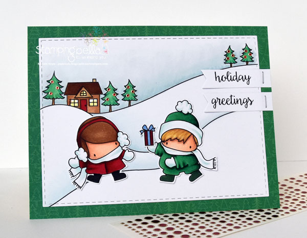 Stamping Bella Rubber stamp: Little Bits SLEDDING SET , HOLIDAY SENTIMENTS SET and SANTAS GIFTS set CARD BY MICHELE BOYER