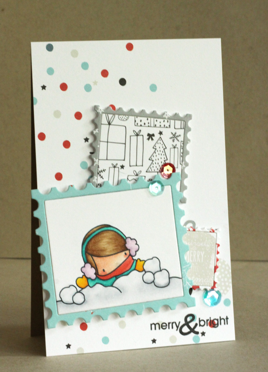 www.stampingbella.com : Rubber stamp called THE LITTLES SNOWBALL GIRL card by ALICE WERTZ