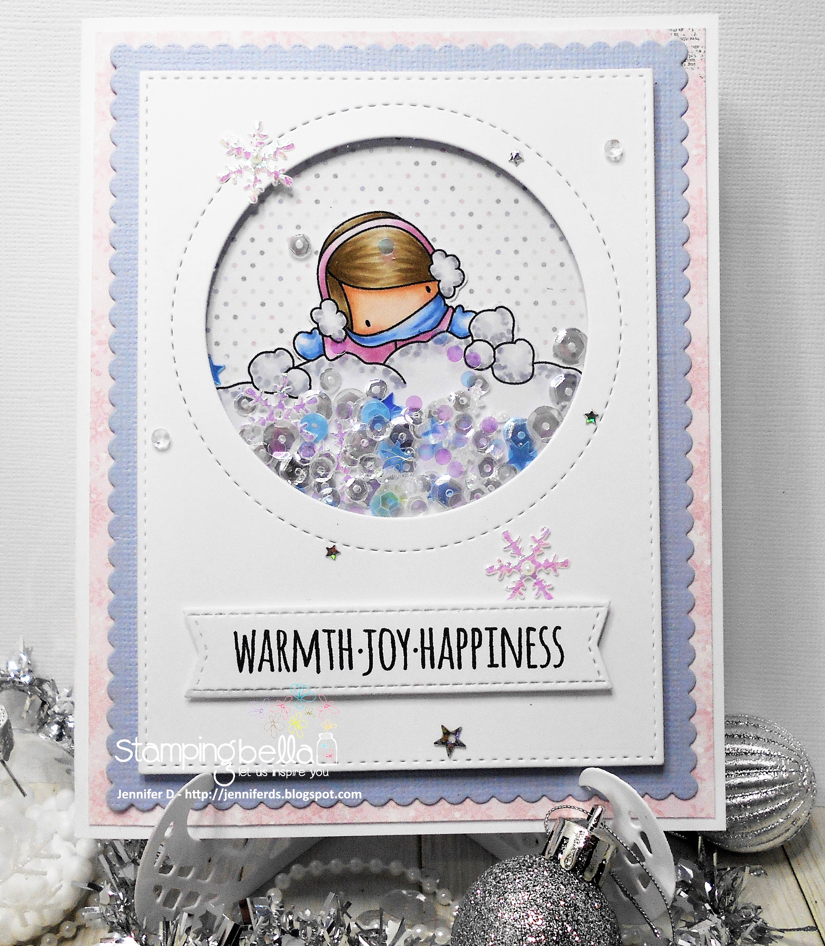 www.stampingbella.com : Rubber stamp called THE LITTLES SNOWBALL GIRL card by JENNY DIX