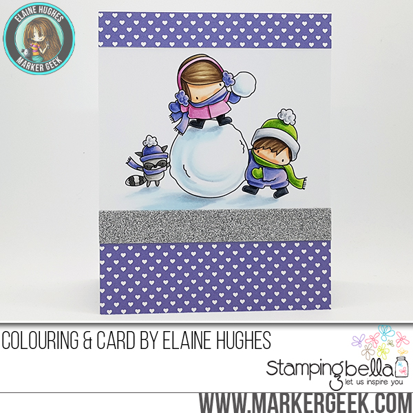 www.stampingbella.com : Rubber stamp called THE LITTLES SNOWFIGHT card by Elaine Hughes