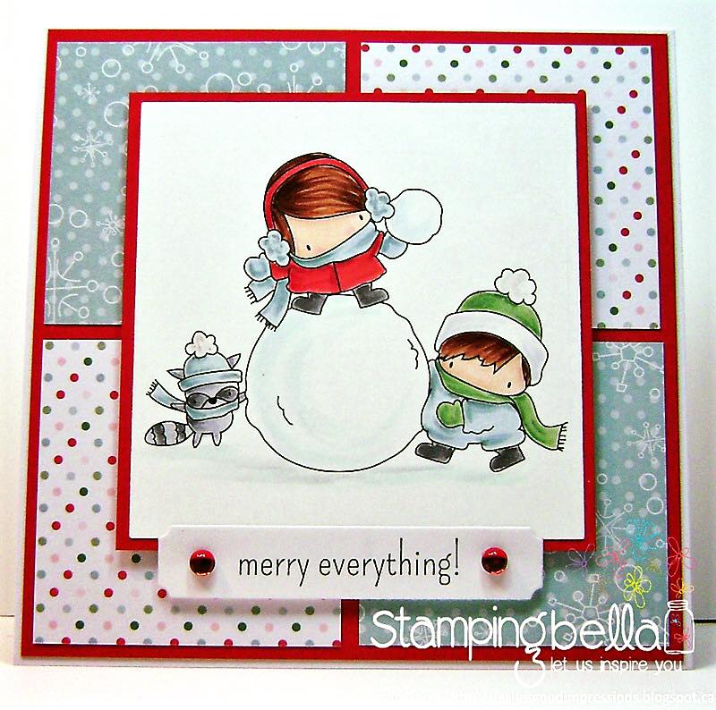 www.stampingbella.com- RUBBER STAMPS used: THE LITTLES SNOWFIGHT, card made by LESLIE GOOD