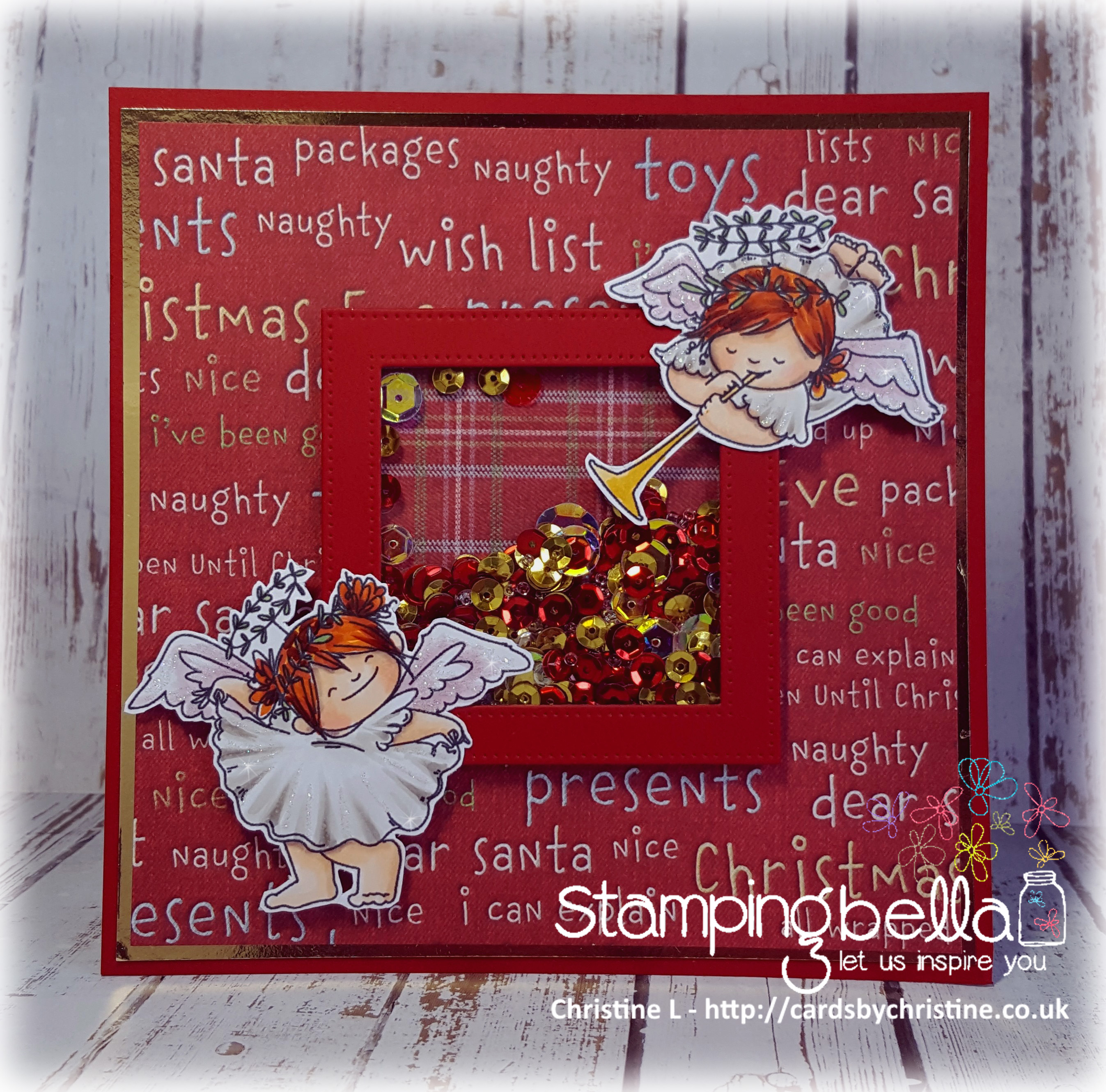 Stamping Bella RUBBER STAMPS: Stamps used: SQUIDGY ANGELS CURTSY and TRUMPET set Card by Christine Levison