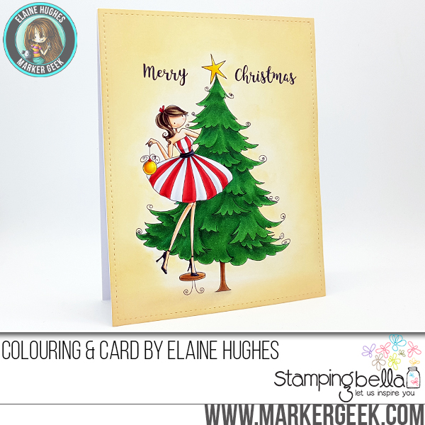 www.stampingbella.com: RUBBER STAMP FEATURED: UPTOWN GIRL TINA TRIMS THE TREE. Card By Elaine Hughes