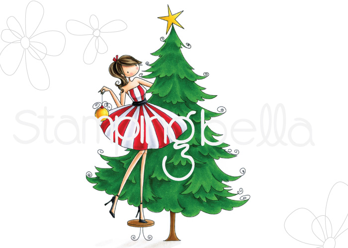 www.stampingbella.com: RUBBER STAMP FEATURED:UPTOWN GIRL TINA trims the TREE