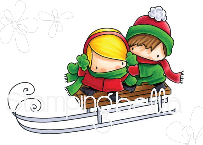 Stamping Bella Rubber stamp: THE LITTLES TOBOGGANING card by 