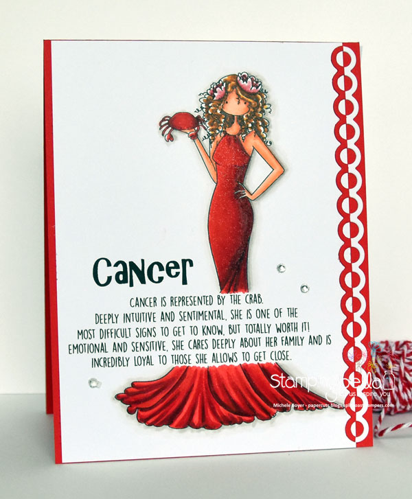 www.stampingbella.com- DECEMBER 2017 release: Rubber Stamp: UPTOWN ZODIAC GIRL Cancer, Card by Michele Boyer