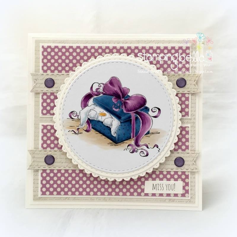 www.stampingbella.com:  rubber stamp used: PEEKABOO BUNNY STUFFIE, card made by SANDIE DUNNE