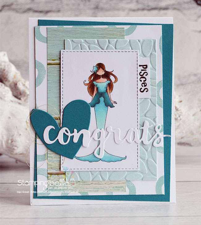 www.stampingbella.com December 2017 release. Rubber Stamp used: UPTOWN ZODIAC GIRL PISCES. Card by Inge Groot
