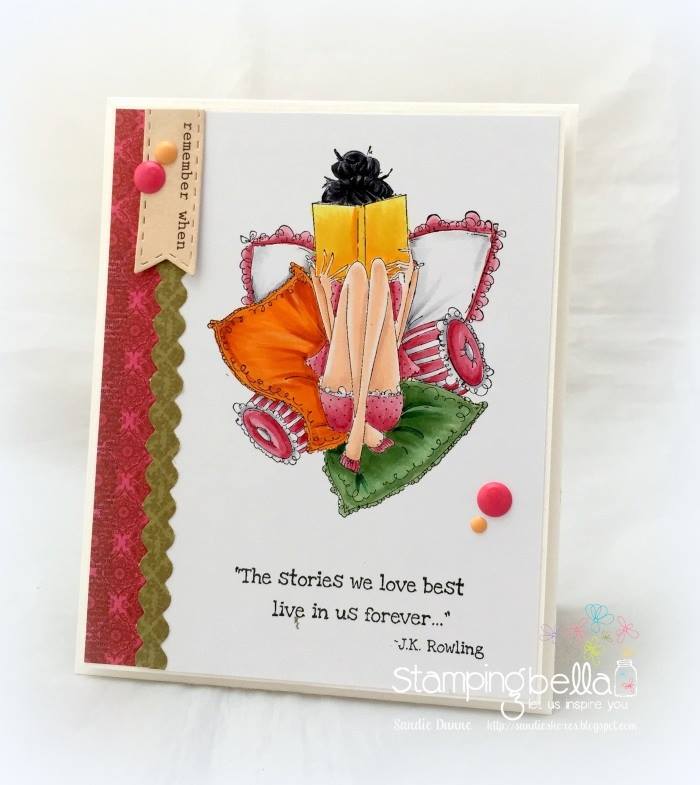 www.stampingbella.com: Rubber stamp used: UPTOWN GIRL REBECCA loves to READ  card made by Sandie Dunne