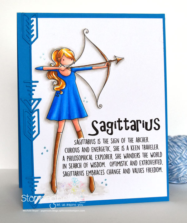 www.stampingbella.com December 2017 release. Rubber Stamp used: UPTOWN ZODIAC GIRL Sagittarius. Card by Michele Boyer