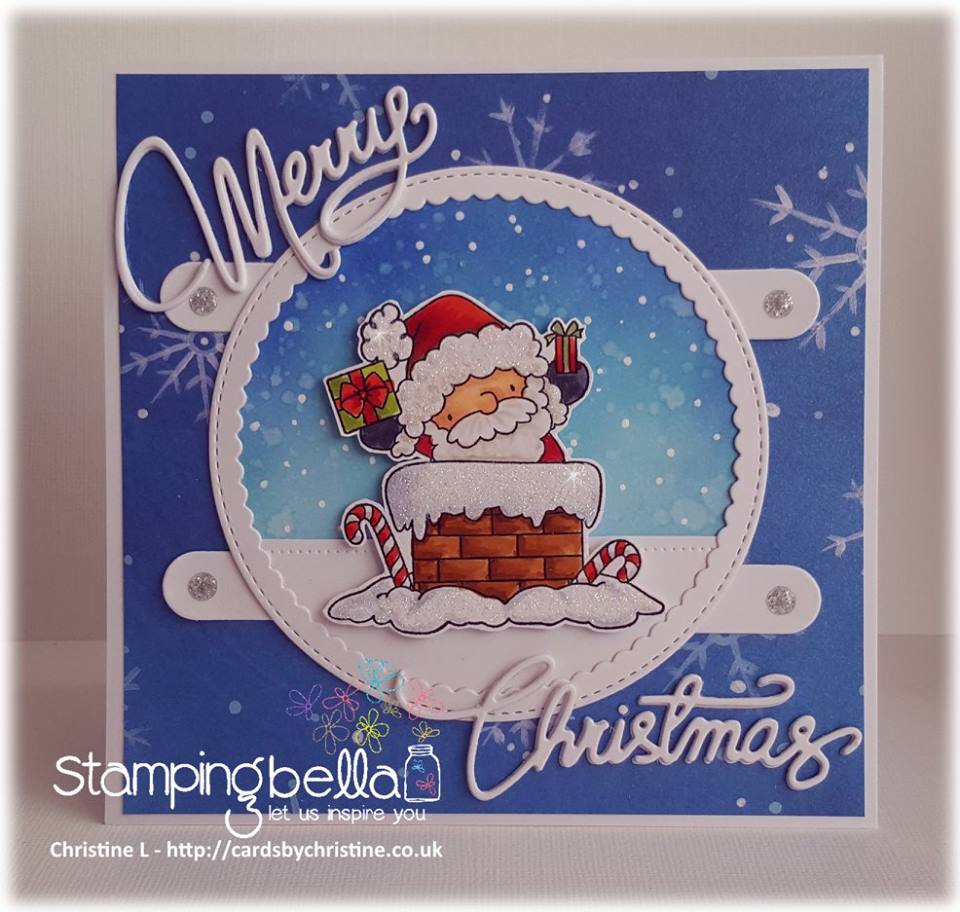 www.stampingbella.com:  rubber stamp used: THE LITTLES SANTA has ARRIVED, card made by Christine LEVISON