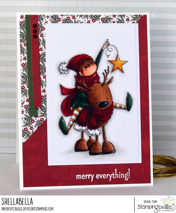www.stampingbella.com: Rubber stamp used: TINY TOWNIE RITA and her REINDEER, card created by Michele BOYER