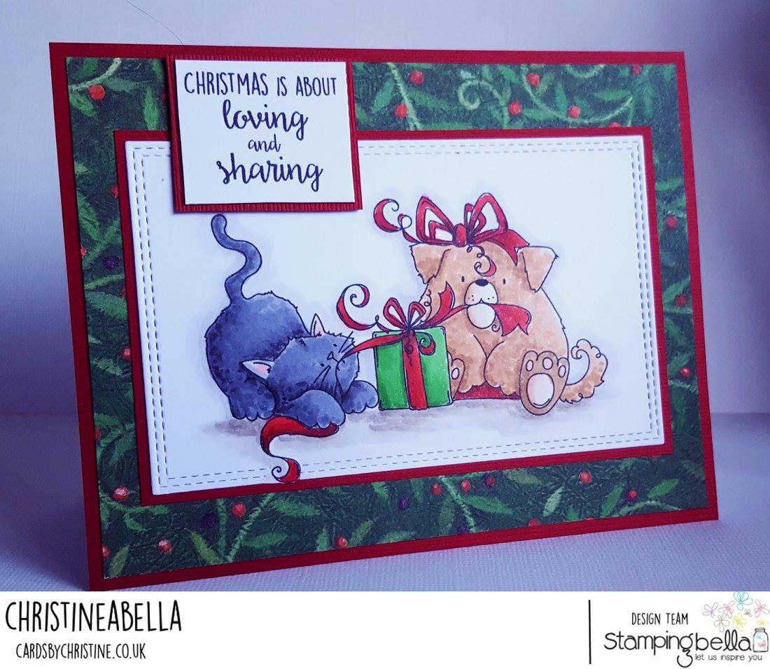 www.stampingbella.com: Rubber stamp used: CHRISTMAS TUG OF WAR, card by Christineabella