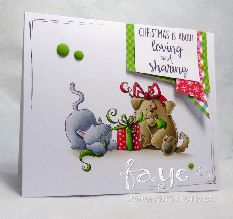 www.stampingbella.com: Rubber stamp used: CHRISTMAS TUG OF WAR, card by Fayeabella