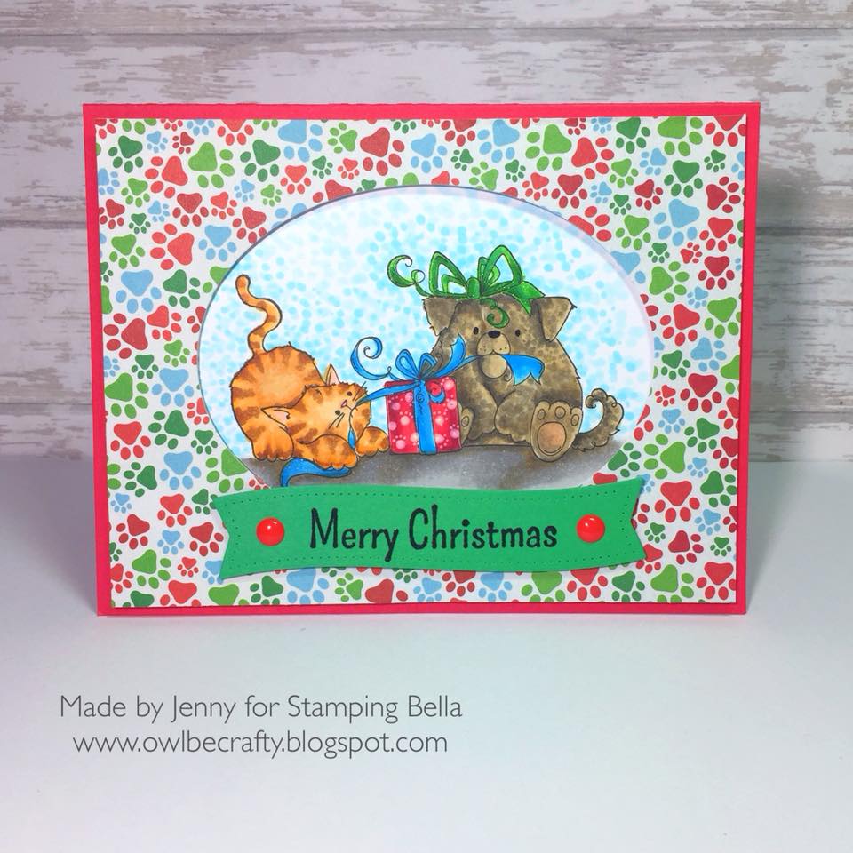 www.stampingbella.com: Rubber stamp used: CHRISTMAS TUG OF WAR, card by Jennybella