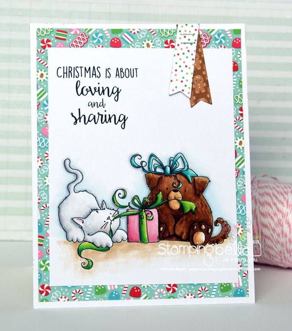 www.stampingbella.com: Rubber stamp used: CHRISTMAS TUG OF WAR, card by Michele Boyer