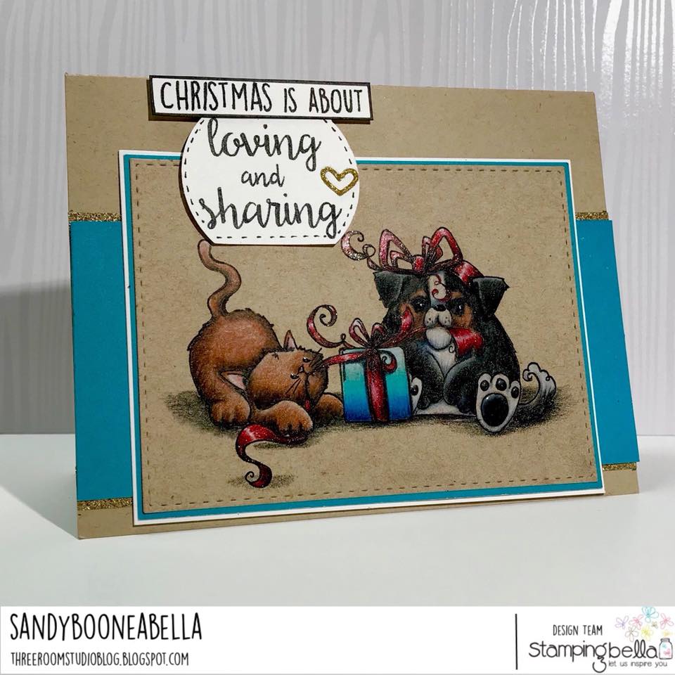 www.stampingbella.com: Rubber stamp used: CHRISTMAS TUG OF WAR, card by Sandy Boone