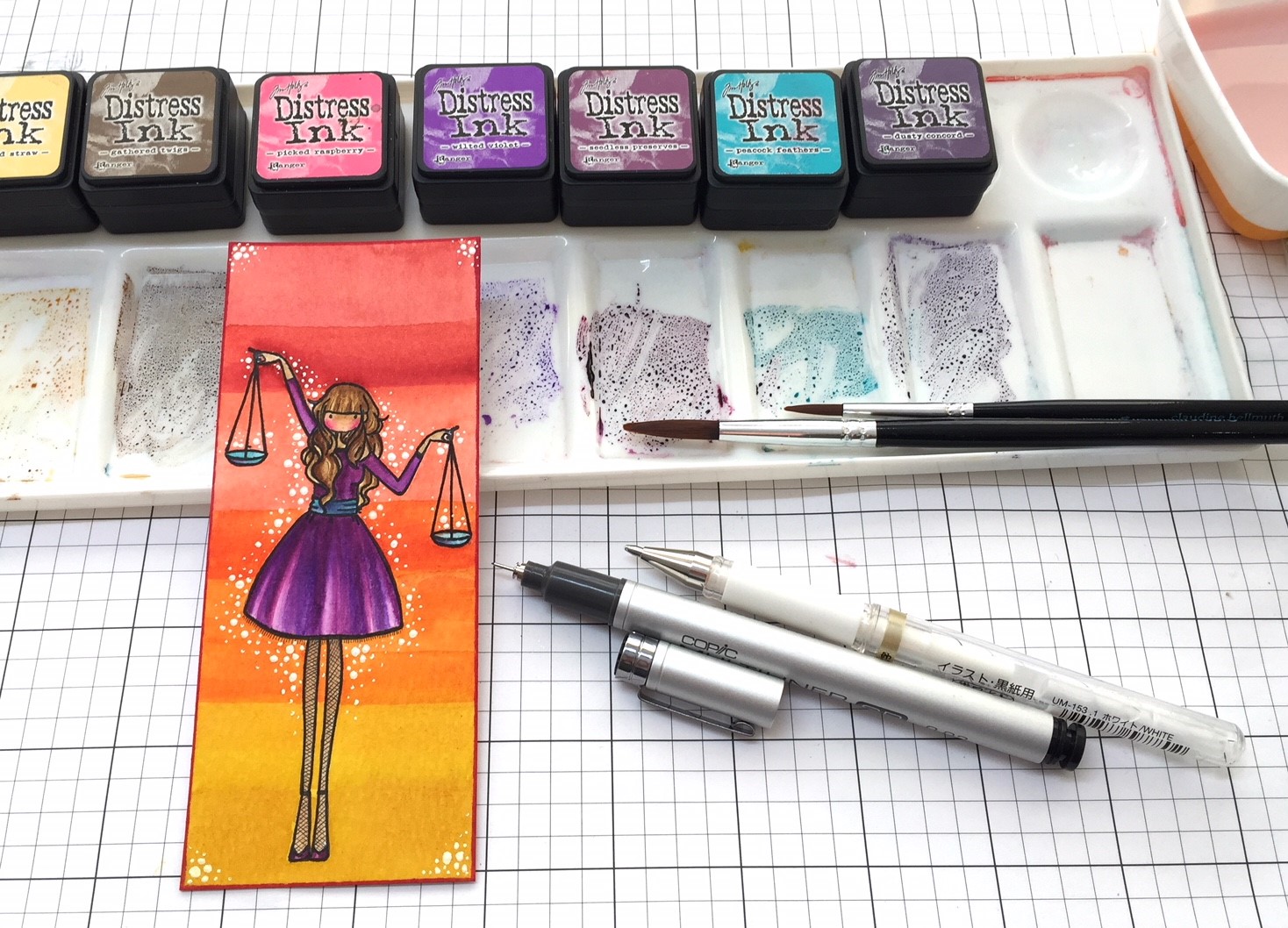 www.stampingbella.com: rubber stamp used: UPTOWN ZODIAC GIRL LIBRA card by KATHY RACOOSIN