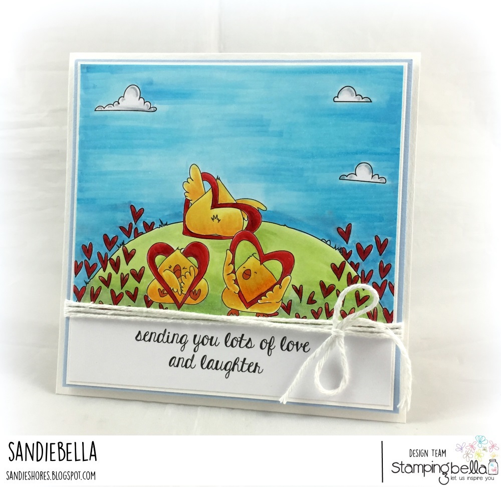 www.stampingbella.com: RUBBER STAMP USED: LOVE BACKDROP and HEARTY CHICKS, card by Sandie Dunne