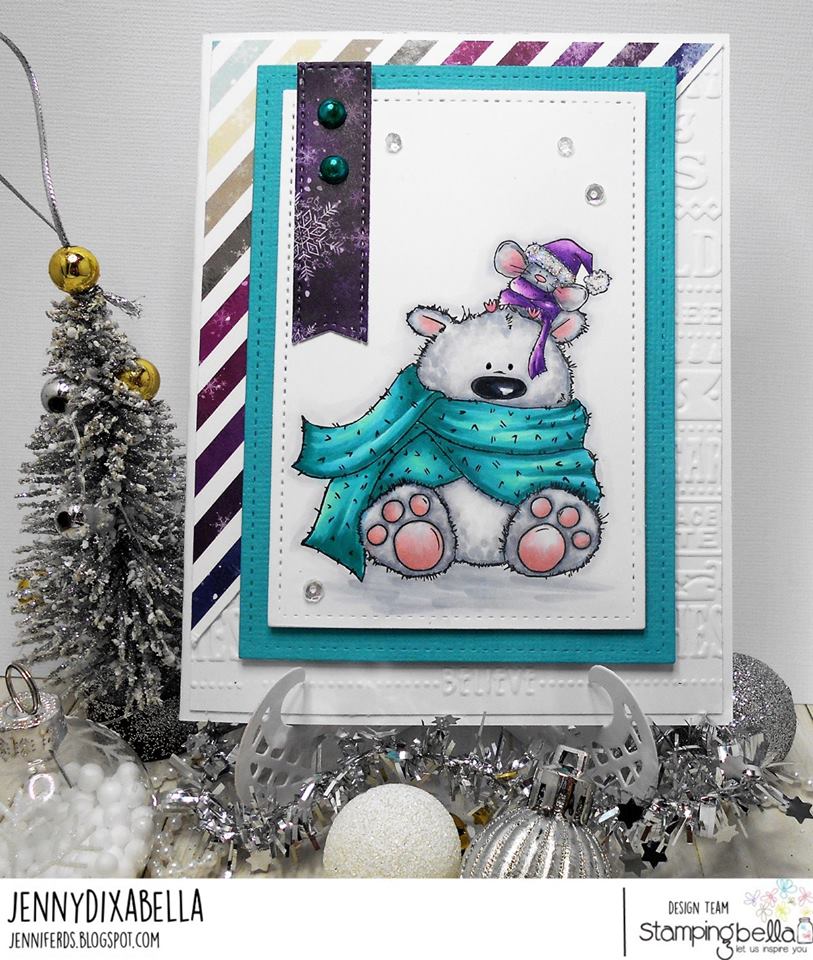 www.stampingbella.com: Rubber stamp used: POLAR BEAR AND MOUSIE, card created by JENNY DIX