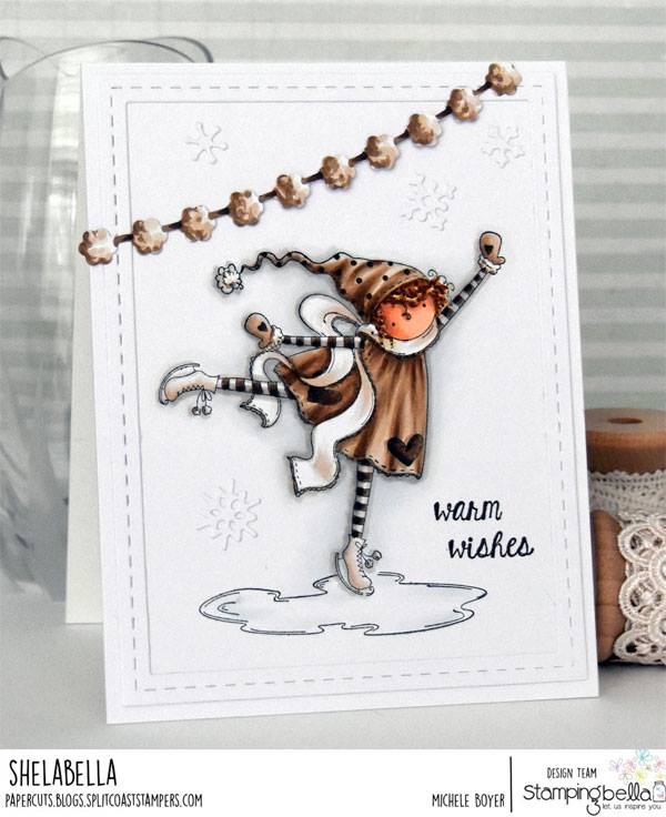 www.stampingbella.com: rubber stamp used: TTINY TOWNIE SKYLAR loves to SKATE, card made by MICHELE BOYER