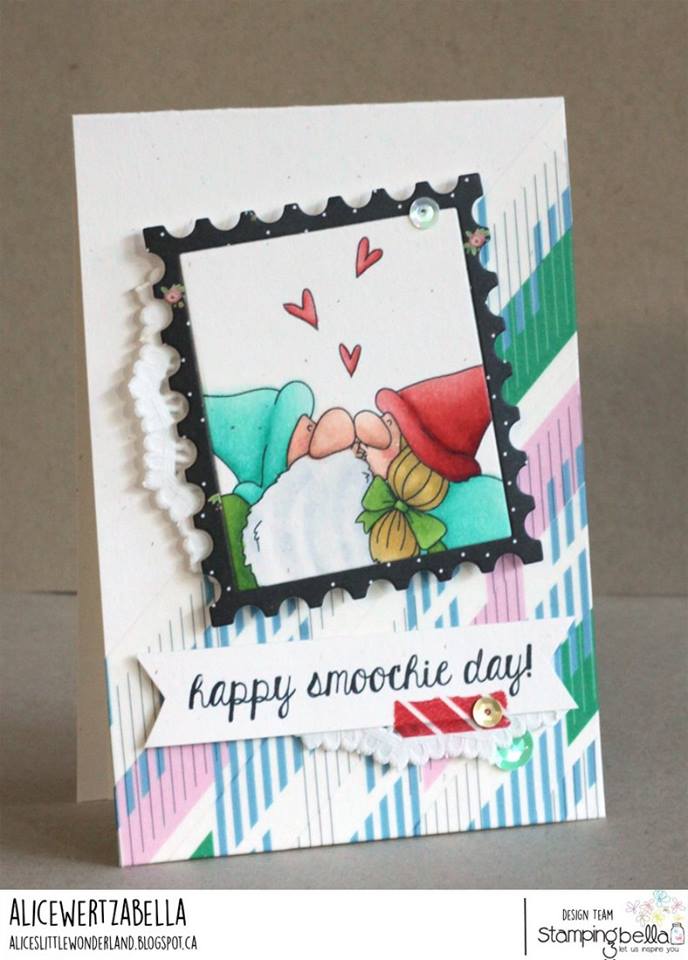 www.stampingbella.com: Rubber stamp used: SMOOCHIE GNOMES, card created by ALICE WERTZ