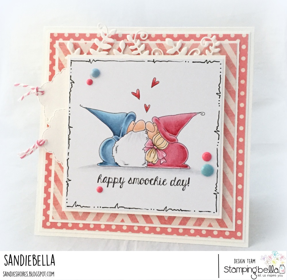 www.stampingbella.com- RUBBER STAMP USED:SMOOCHIE GNOMES, card made by SANDIE DUNNE