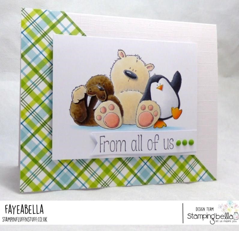 www.stampingbella.com: Rubber stamp used:THE WALRUS, THE POLAR BEAR and the PENGUIN, card created by FAYE WYNN JONES