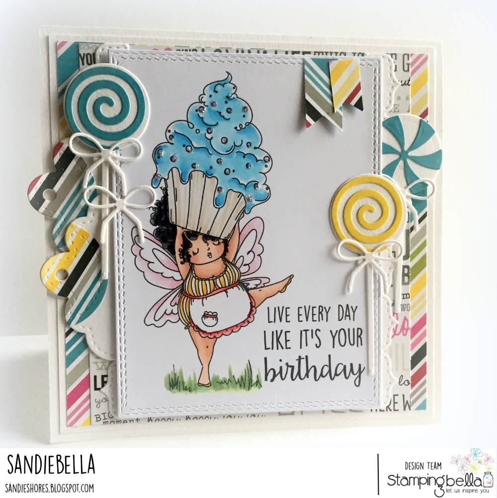 www.stampingbella.com: Rubber stamp used: Edna with a CUPCAKE on top.  Card by Sandie Dunne