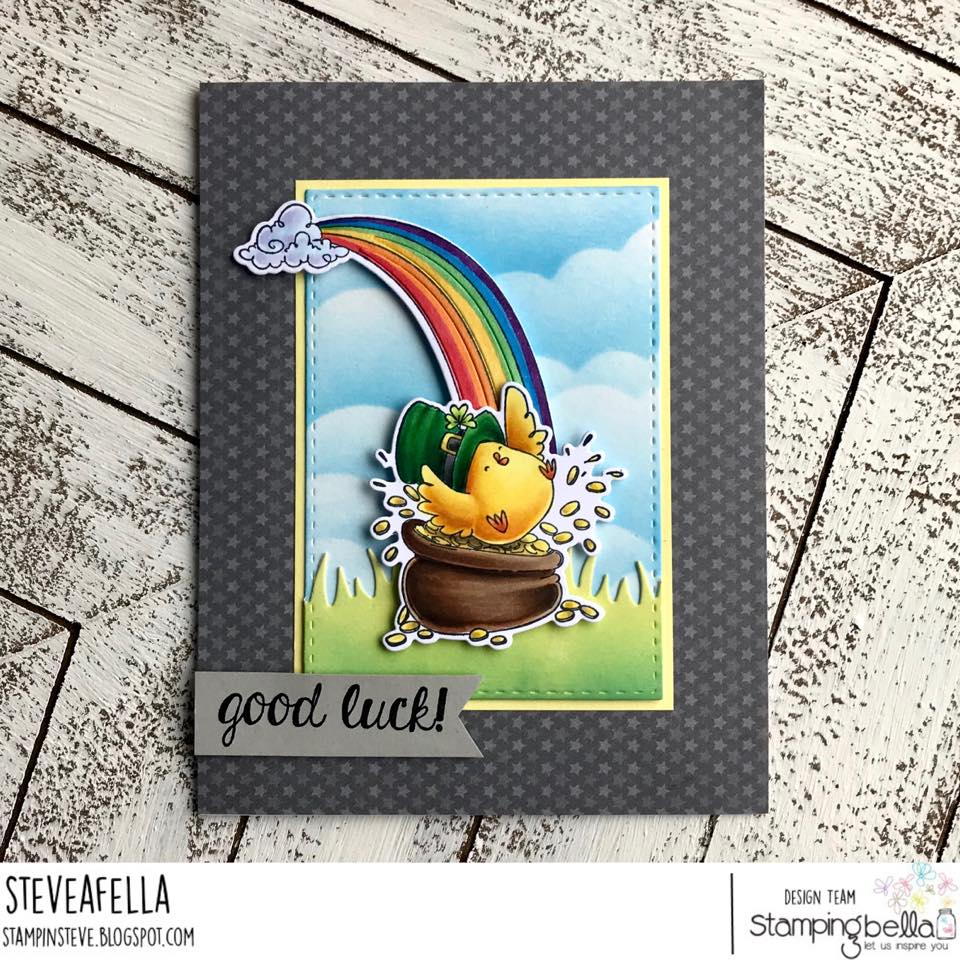 www.stampingbella.com:  RUBBER STAMP USED: IRISH CHICKS and CUT IT OUT DIE card by Stephen Kropf
