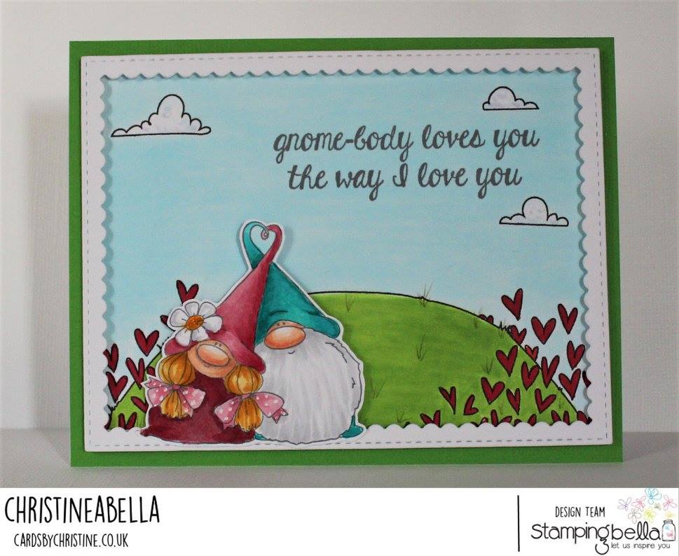 www.stampingbella.com: RUBBER STAMPS USED: LOVEY GNOMES, LOVE BACKDROP, card by CHRISTINE LEVISON