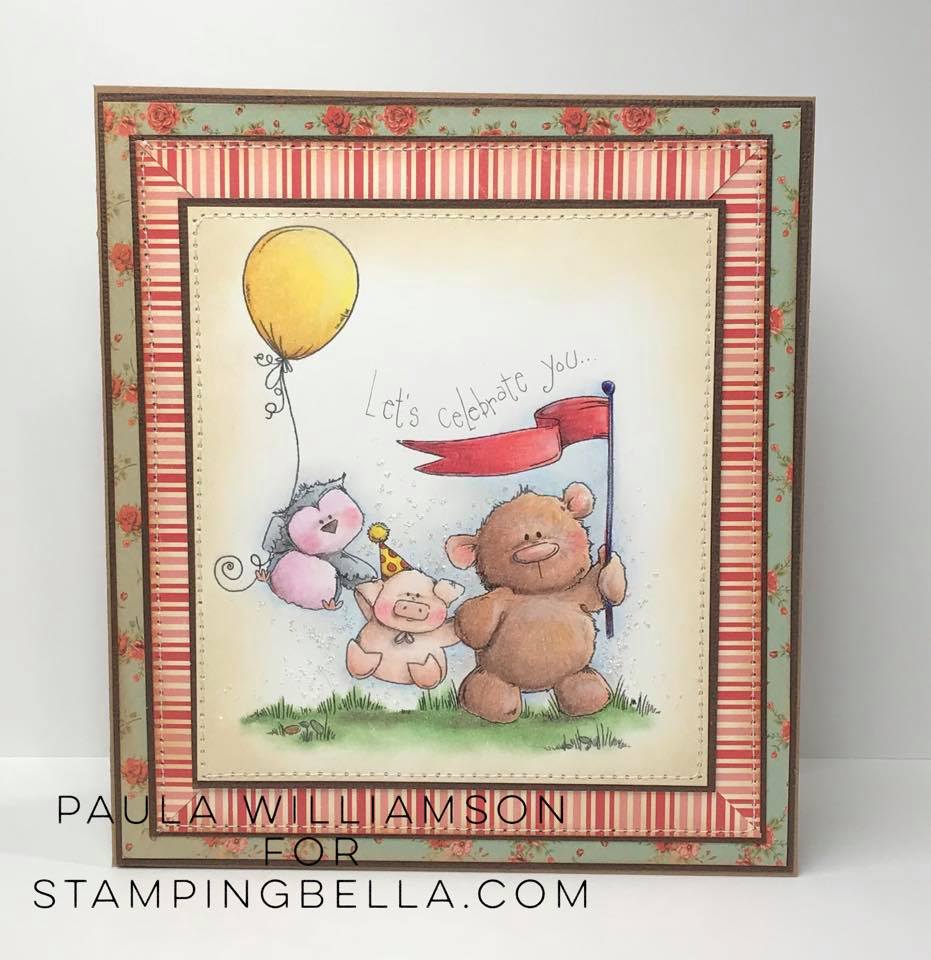 www.stampingbella.com: Rubber stamp used: THE STUFFIE GANG.  Card by Paula Williamson